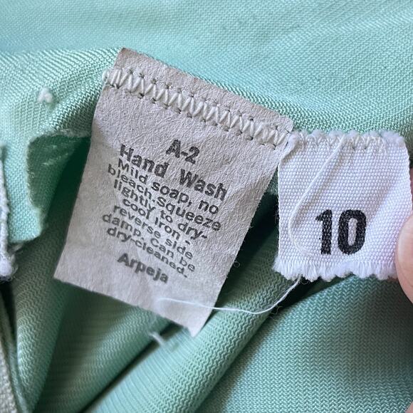 Vtg 70s Maxi Dress 10 Mint Green One Shoulder Ruffle Fairy Goddess Prom Gown - Picture 8 of 10